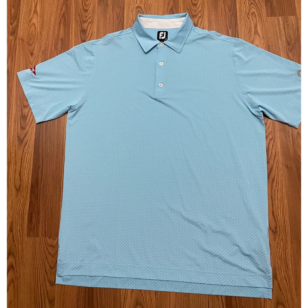 FootJoy Golf Polo Mens XL Blue Micro Dot Stretch Dow Sandhills Logo